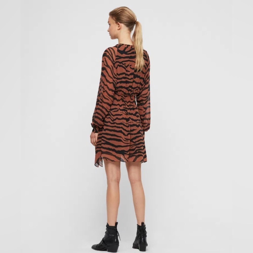 All Saints Brown Nicola Zephyr Zebra Print Dress US M - Picture 2 of 11
